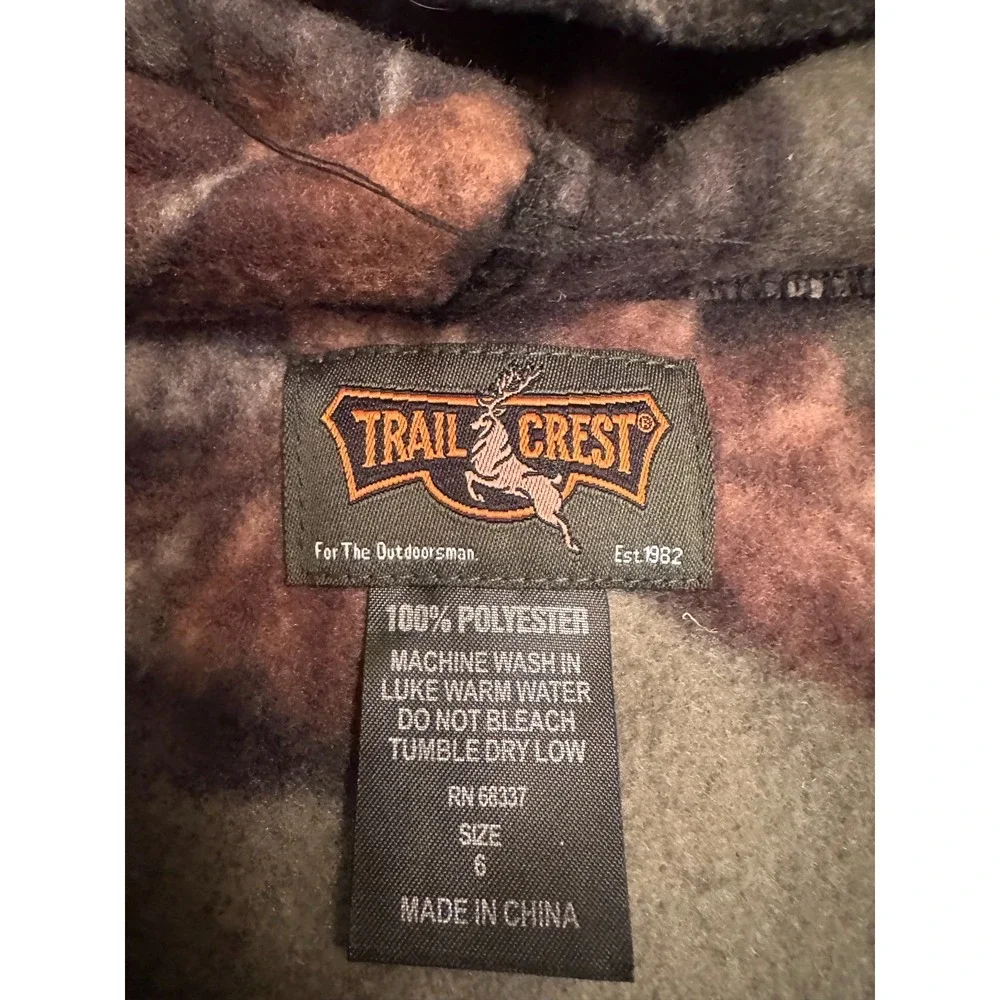 Trail Crest Camo Jacket Kids Size 6  Fleece Full Zip Hooded Hunting Outdoor Boys